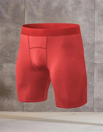 Men's Compression Shorts Athletic Underwear Workout Running Tights, Red, Medium