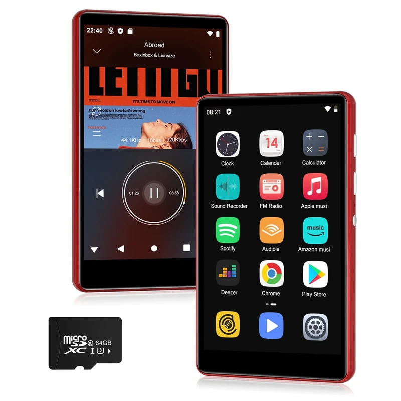 SWOFY M503Pro MP3 Player with Spotify Red,80GB MP3 Player with Bluetooth and WiFi，2000mAh MP4 Player with 4" Touchscreen, Android Music Player with Spotify Kids, Amazon Music, Play Store