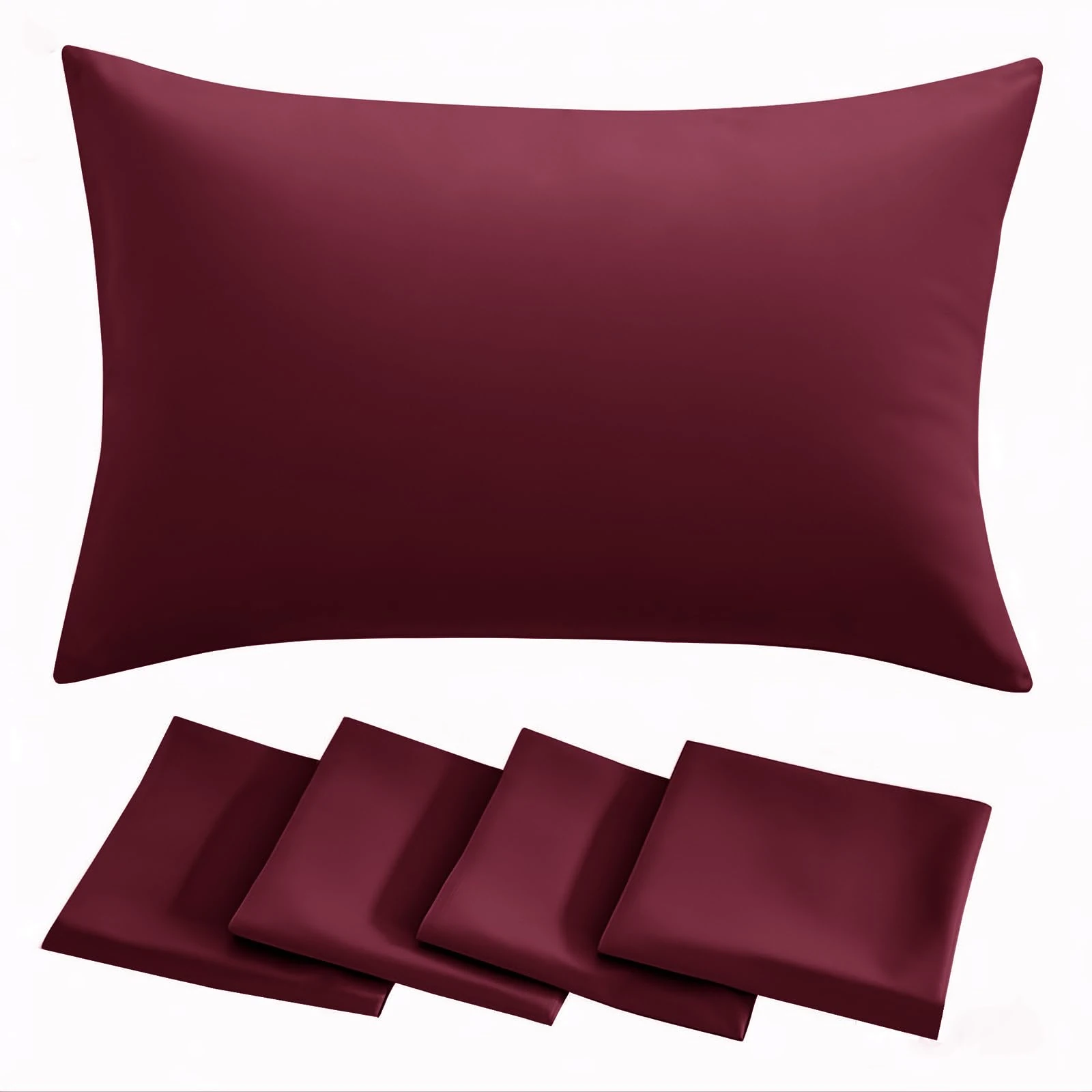 RUIKASI Red Pillow Cases 4 Pack - Burgundy Plain Pillowcases with Envelope Closure Breathable Premium Brushed Microfiber Set of 4 Pillow Covers Standard 50x75 cm