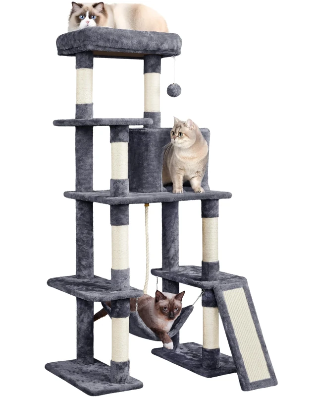 Yaheetech 159cm Large Cat Tree, Multi-Level Cat Play Tower with Scratching Posts Warm Condo Hammock, Plush Pet Furniture for Indoor Kittens