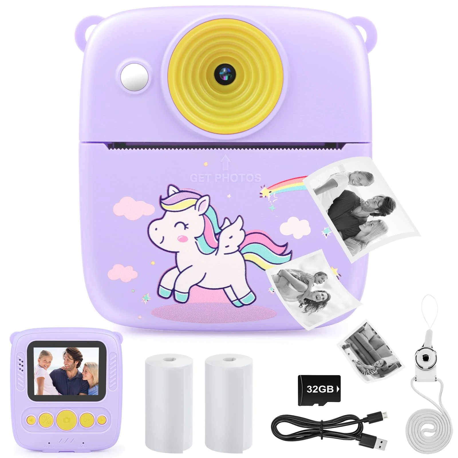 Kids Camera Instant Print for Boys Girls, Christmas Birthday Gifts for 3 4 5 6 7 8 9 Year Old Boys Girls, 1080P Kids Digital Camera Toys for Kids Age 3-9 purple