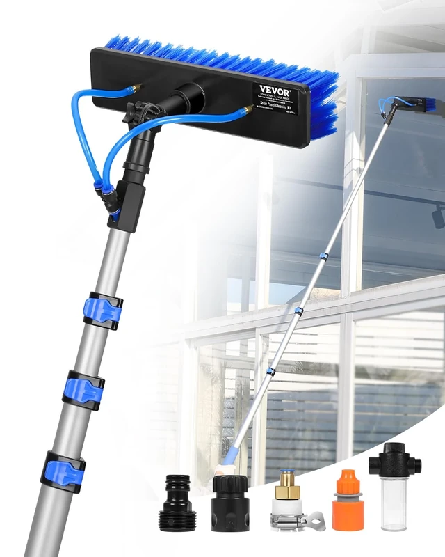 VEVOR Water-fed Brush, 6m Solar Panel Cleaning Pole with Extendable Handle, 180° Rotatable Brush Head & 20m Hose, Household & Outdoor Window Cleaner Tool for Caravan Solar Panel Deck