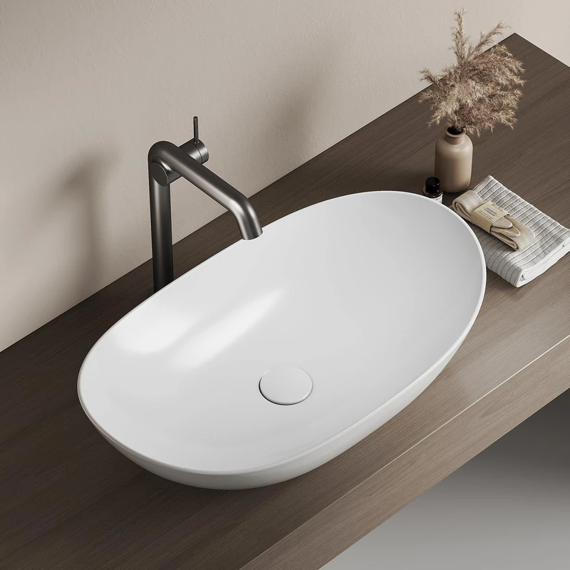 EMKE Countertop Washbasin Oval 61.5 x 36 x 15.5 cm, Glossy White
