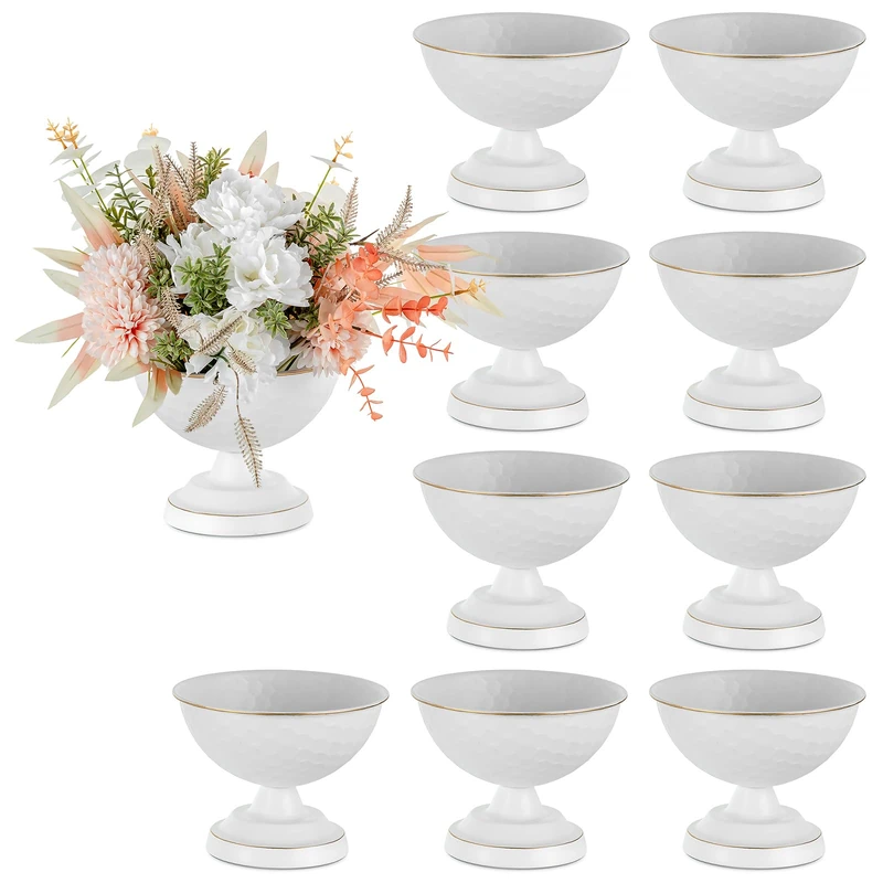 Sziqiqi Urn Vase White Centrepiece: 5.5n Small Bulk Wedding Vases for Table Set of 10 - Vintage Flower Vase for Artificial Flower Arrangement - Metal Unique Honeycomb Vases for Birthday Party