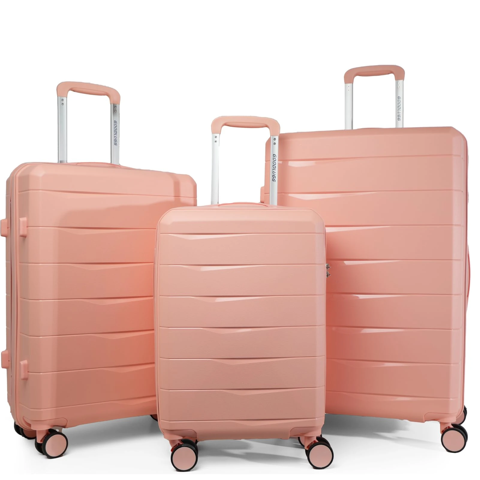 GOODLUGG 20-Inch PP material Carry-on Luggage with Spinner Wheels and TSA Lock, Airline Approved Lightweight Hardside Suitcase for Travel, Hardshell Suitcase, 20", Black, Coral, 20/24/28 Inch, Pp