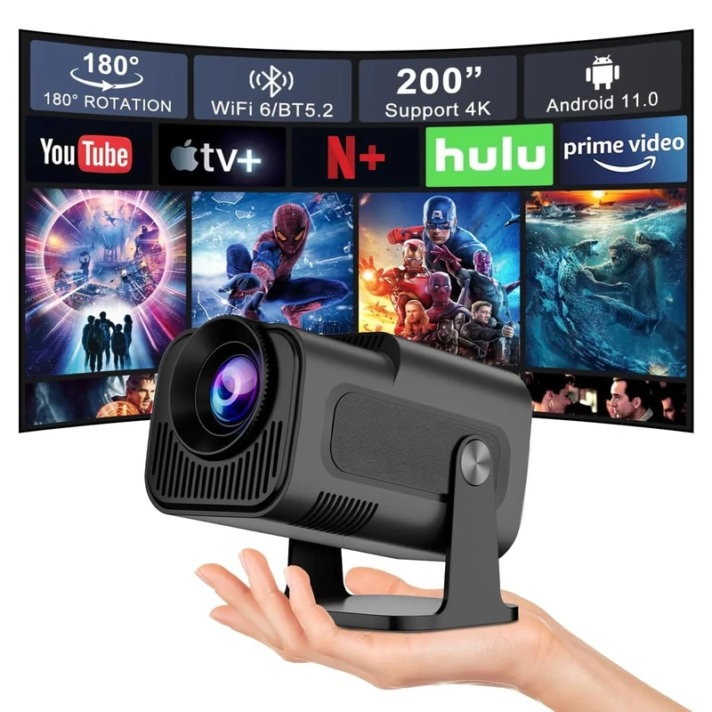 Salange Mini Projector,2025 New Smart Projectors with WiFi 6 BT5.2,Short Throw 4K 1080P Support Built in Android Apps,Auto Keystone,Home Theater Movie Projector for Bedroom/Android/Laptop/Smartphone