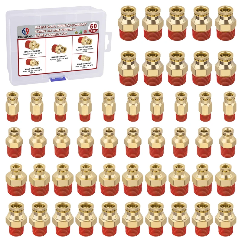 Boeray Push to Connect Fittings Brass DOT Male Straight 50pcs