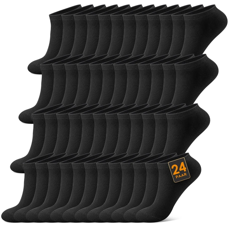 FALARY Trainer Socks Men & Women Organic Cotton 12 Pairs Trainer Socks Short Socks Sports Socks Half Socks Unisex Black White Grey, Black-24 Pair, 43-46