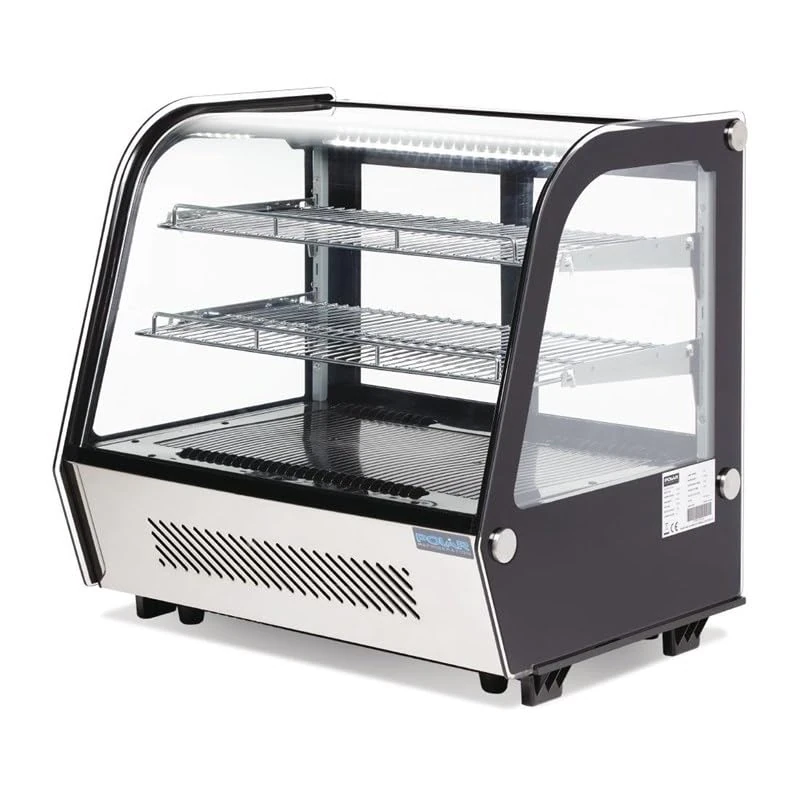 Polar G-Series Countertop Confectionery Food Display Fridge Black 160Ltr - Stainless Steel and Glass, Energy Rating A, LED Light GP291