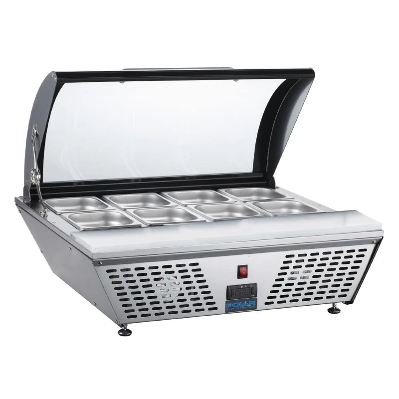 Polar G-Series Countertop Prep Fridge - Stainless Steel and Glass, Energy Efficient 4x GN 1/3, Digital Controls, Energy Rating B, GP293
