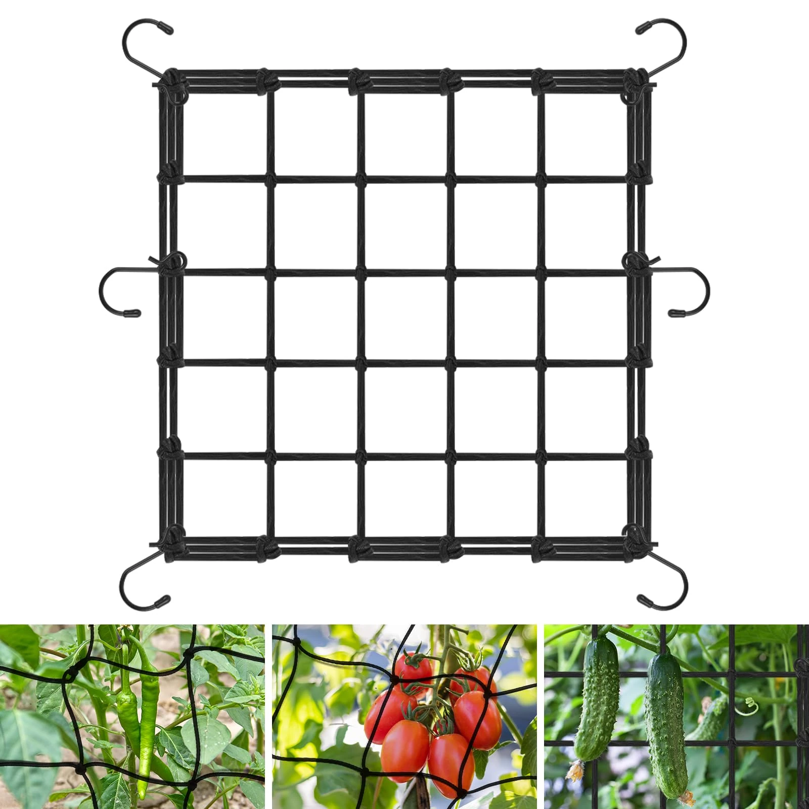 OFFCUP Elastic Trellis Net, 40 * 40cm Garden Netting Mesh with 6 Hooks, Grow Tent Net Ccucumber Trellis Pea Netting for Gardening Indoor Outdoor Plant