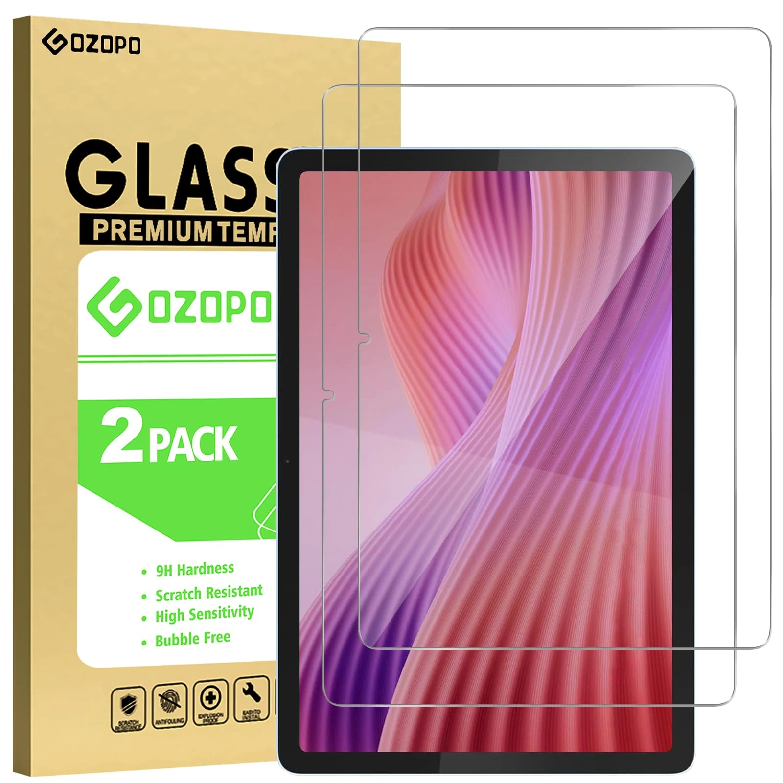 GOZOPO for Lenovo Tab Android Tablet 10.1 inch 2025 TB311FU / TB311XU Screen Protector, 9H Tempered Glass Film, Anti Fingerprints, No Bubbles [2 Pack]