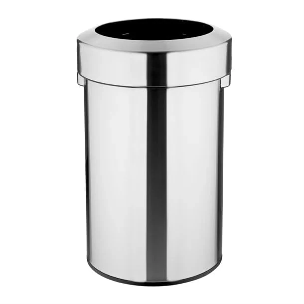 Bolero Bin with Open Top Lid Brushed Steel 70Ltr - Rubbish Bin Trash Can for Offices, Kitchen HT460