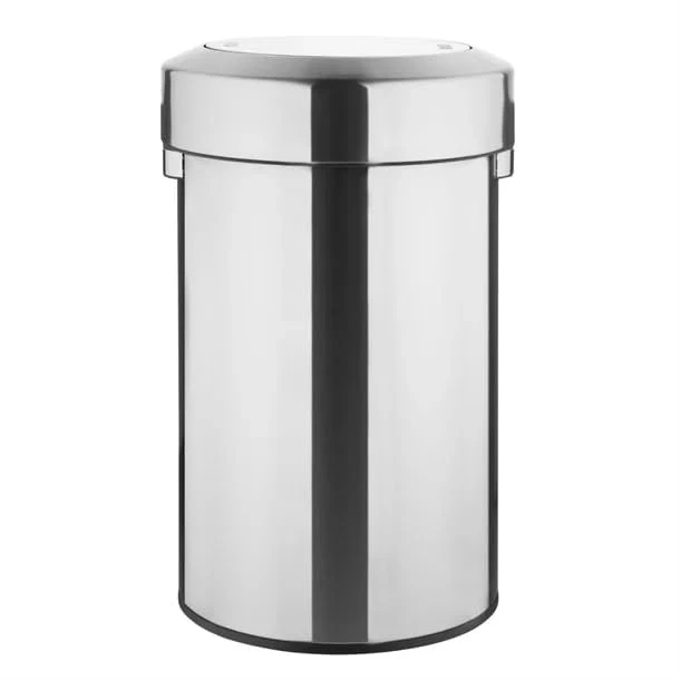 Bolero Round Steel Brushed Waste Bin with Swing Lid 70Ltr - Kitchen, Offices, House Trash Can HT461