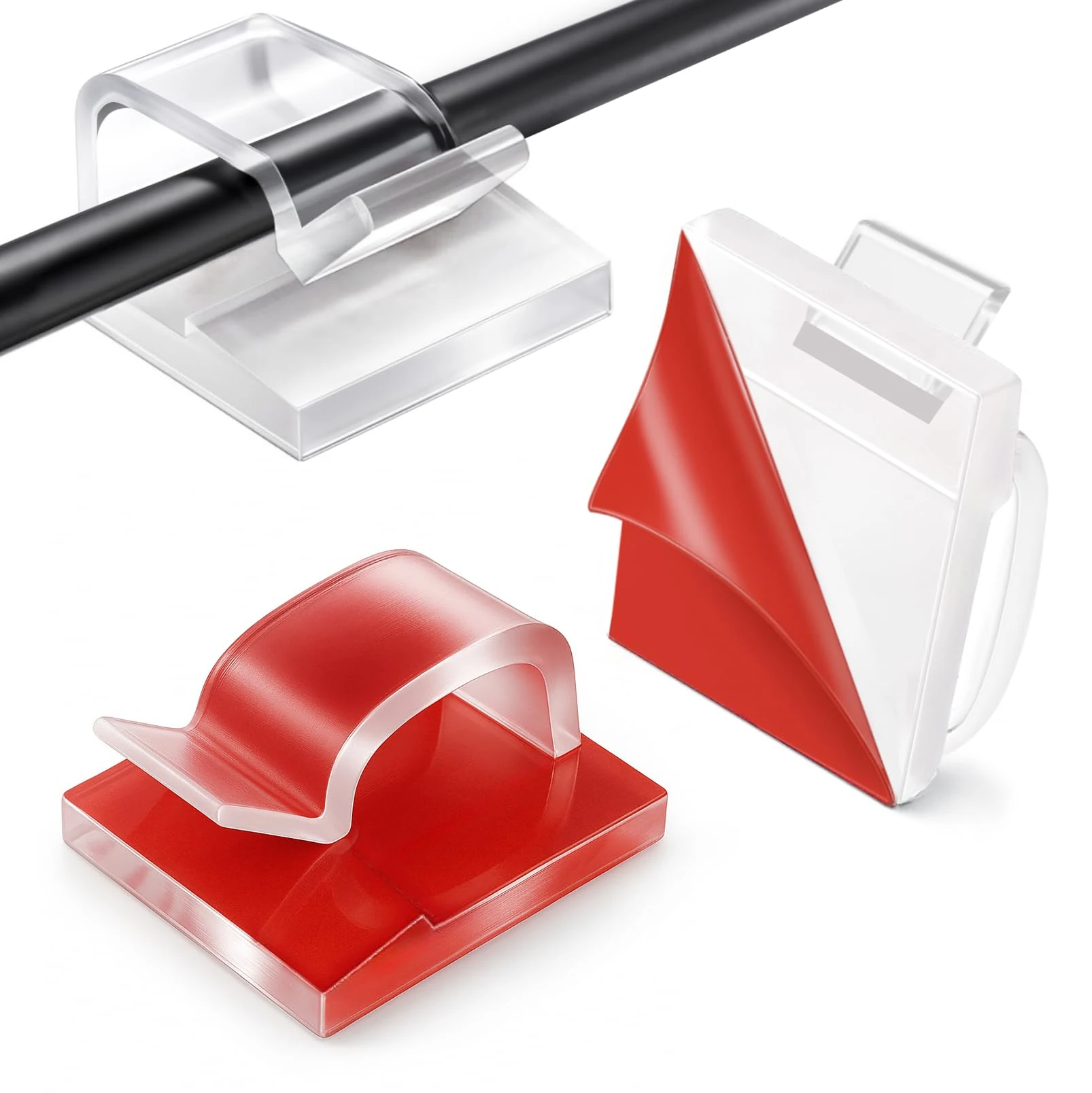 Aujzoo 50PCS Cable Clips Self Adhesive, Sticky Cable Tidy Wire Clips, Adhesive Cable Management Holder for Organiser Wall, Desk Office Cables