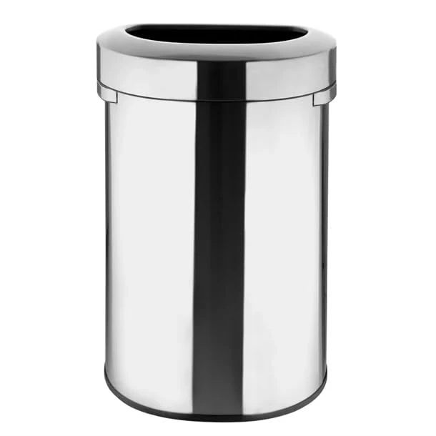 Bolero 'D' Shape Waste Rubbish Bin with Open Lid Brushed Steel 86Ltr HT463