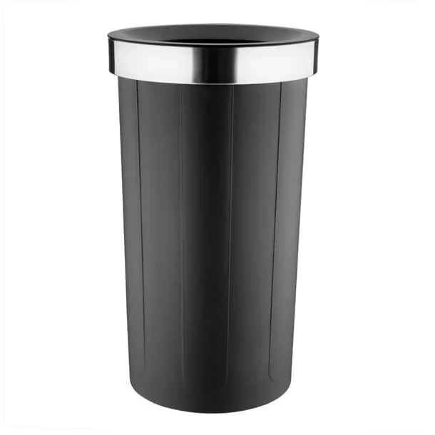 Bolero Waste Plastic Bin with Open Top Lid Black 60Ltr - Kitchen, Home, Offices Trash Can HT462