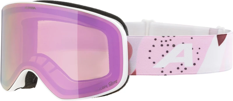 ALPINA Slope Q-Lite - Stylish Ski Goggles for Men and Women, Anti-Fog, Effective Air Circulation, Mirrored Lens, Matte White/Rose