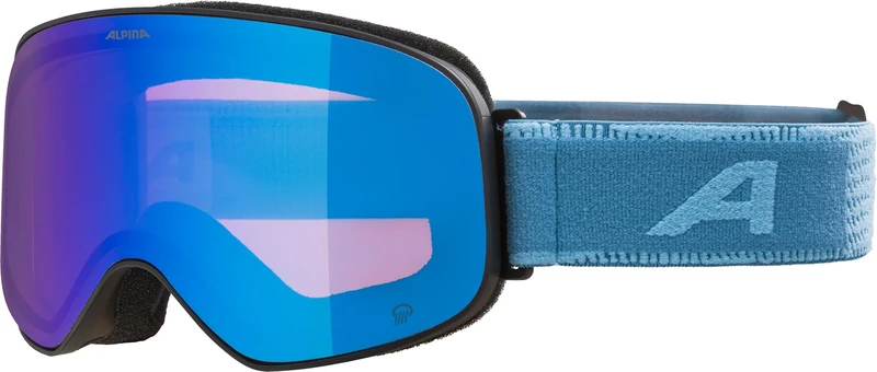 ALPINA Slope Q - Stylish Ski Goggles for Men and Women, Anti-Fog, Effective Air Circulation, Mirrored Lens, Matte Black/Blue