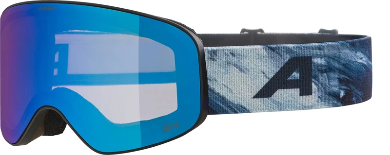 ALPINA FERNIE Q-LITE Mirrored Ski Goggles for Children, Contrast Enhancing & Polarised OTG Lenses, Ideal for Glasses Wearers, with 100% UV Protection, Matte Black/Blue
