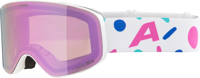 ALPINA FERNIE Q-LITE Mirrored Ski Goggles for Children, Contrast Enhancing & Polarised OTG Lenses, Ideal for Glasses Wearers, with 100% UV Protection, Matte White Confetti
