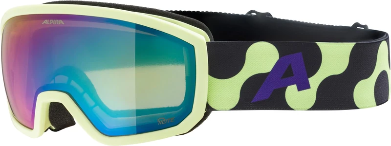 ALPINA Scarabeo JR. Q-Lite Mirrored OTG Ski Goggles for Children, Optimal Fit with Comfort Frame, with 100% UV Protection, Matte Lime