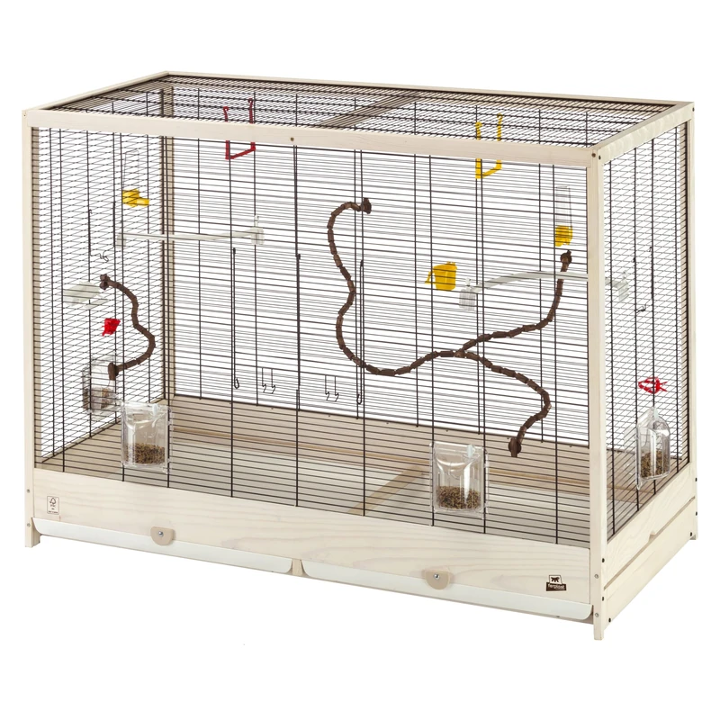 Ferplast FSC Wooden Bird Cage Cage for Canaries, Cockatiels and Exotic Birds, Accessories Included, 113.5 x 53 x h 82 cm
