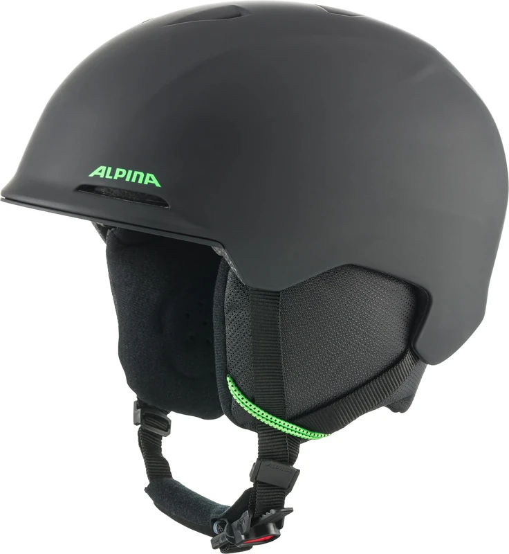 ALPINA Brix Jr – Safe and lightweight ski helmet for children, with removable ear pads, optimal shock absorption and good ventilation, black-neon matt, M (55-59)