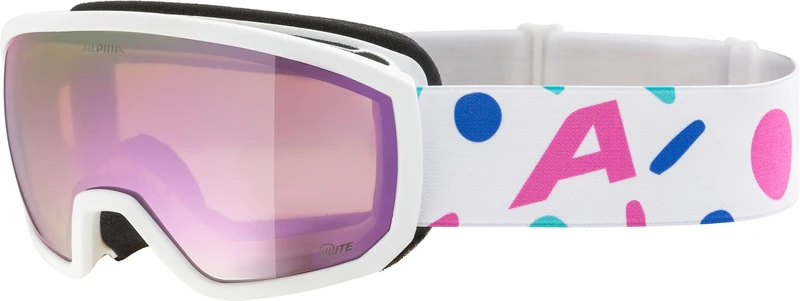 ALPINA SCARABEO JR. Q-Lite Children's Mirrored OTG Ski Goggles with Comfort Frame Comfort Frame 100% UV Protection White Confetti Matt