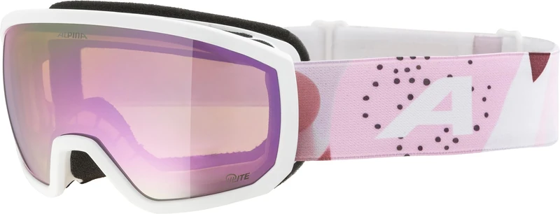 ALPINA Scarabeo JR. Q-Lite Mirrored OTG Ski Goggles for Children, Optimal Fit Thanks to Comfort Frame, with 100% UV Protection, Matte White/Rose