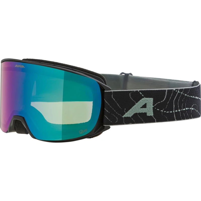 ALPINA NAKISKA Q-LITE Anti-Fog Extremely Robust & Shatterproof OTG Ski Goggles with 100% UV Protection for Adults, Black-Williow-Green Matt