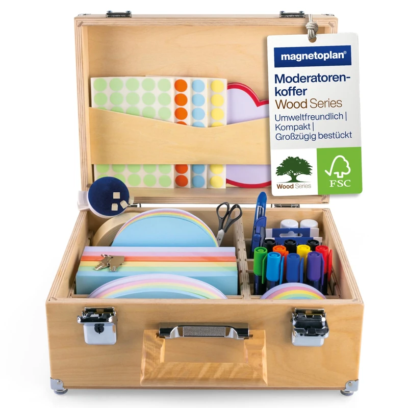 magnetoplan Wood Series Presentation Case W x H x D 360 x 270 x 170 mm Made from FSC-Certified Birch Wood with 2400 Items such as Whiteboard Pens + Presentation Cards for Office + Presentation - Image 1