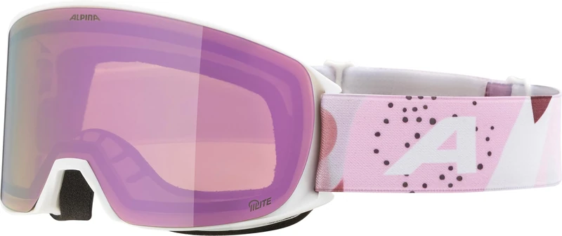 ALPINA NAKISKA Q-LITE Anti-Fog Extremely Robust and Shatterproof OTG Ski Goggles with 100% UV Protection for Adults, White/Rose Matte