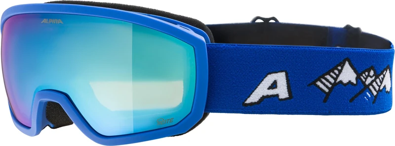 ALPINA Scarabeo JR. Q-Lite Mirrored OTG Ski Goggles for Children, Optimal Fit with Comfort Frame, with 100% UV Protection, Matte Blue