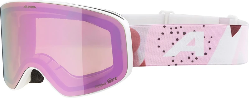 ALPINA FERNIE Q-LITE Mirrored Ski Goggles for Children, Contrast Enhancing & Polarised OTG Lenses, Ideal for Glasses Wearers, with 100% UV Protection, Matte White/Rose