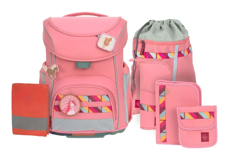 LÄSSIG 7-Piece Children's School Bag Set Slim Unique, Pink, Casual