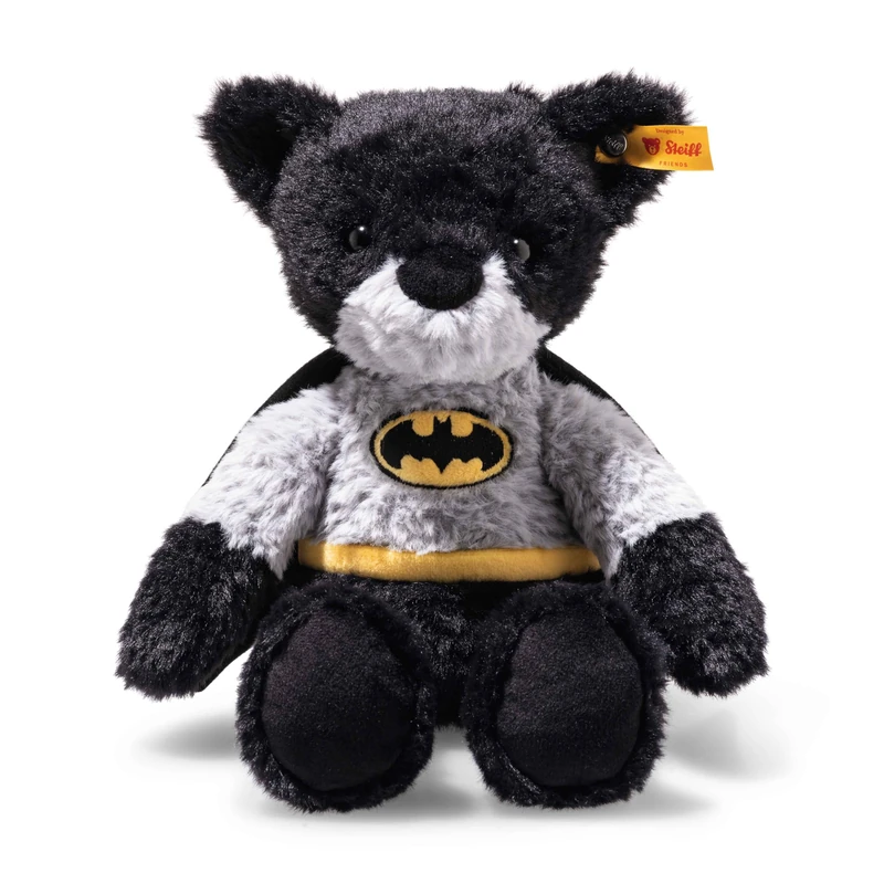 Steiff Batman Teddy Bear, 29 cm, Colourful, Cuddly Toy, Superhero, Ideal for Children and Fans, Plush Bear in Batman Look, Made of Cuddly Soft Plush, Machine Washable