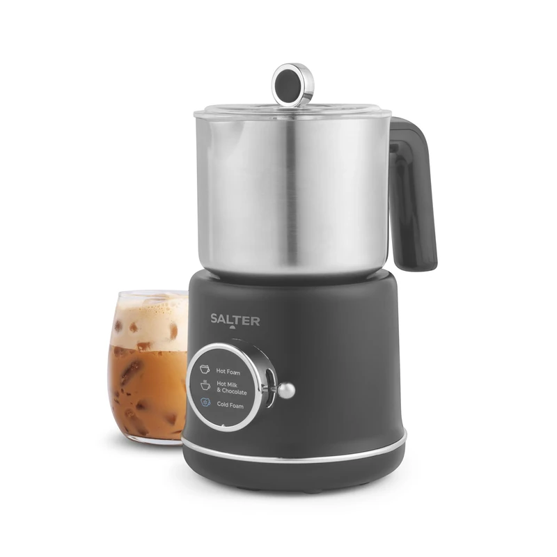 Salter 3-in-1 Milk Frother – Barista Style Hot Foam, Cold Foam, Hot Milk Or Chocolate, Removable Dishwasher Safe Stainless Steel Jug, LED Display, 250ml Frothing Capacity, 350ml Heating Capacity, 600W