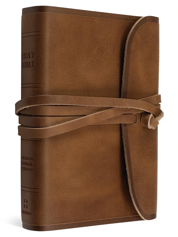 ESV Large Print Compact Bible, Red Letter (Natural Leather, Brown, Flap with Strap)
