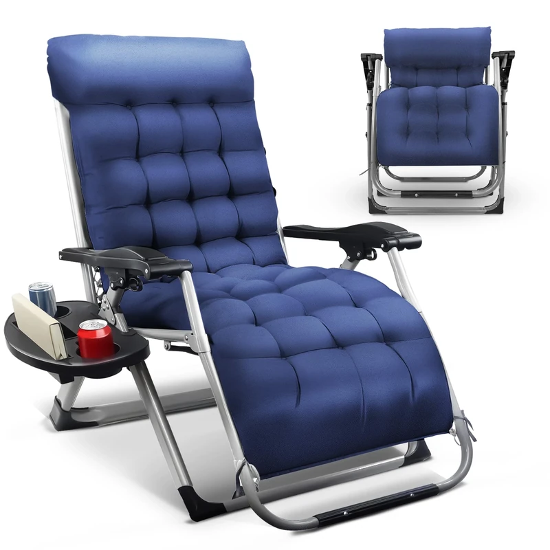 KEPLIN Square Tube Gravity Chair with Cushion – Extra-Wide 72cm Recliner, Adjustable Zero Gravity Lounger, Reinforced Frame, Supports 150kg, Premium Comfort for Indoor & Outdoor Relaxation – Navy