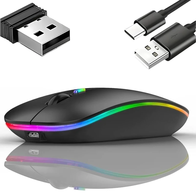 Wireless Bluetooth Mouse for Laptop, Rechargeable Mouse 2.4G USB Optical Wireless Mouse, LED Slim Dual Mode(Bluetooth 5.1 and 2.4G) Wireless Mouse for Laptop, PC, Android, Tablets