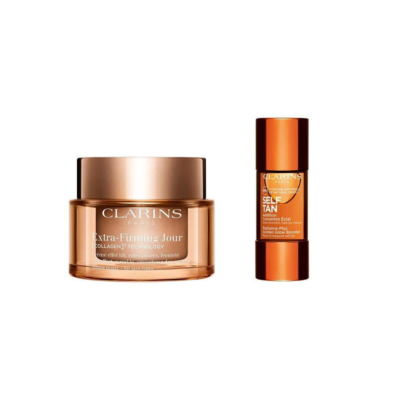 Bundle of Clarins Extra-Firming Day Cream All Skin Types 50ml + Clarins Radiance-Plus Golden Glow Booster for Face 15ml