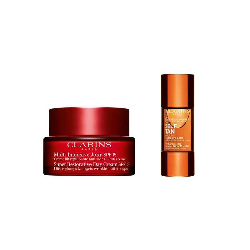Bundle of Clarins Super Restorative Day SPF15 50ml + Clarins Radiance-Plus Golden Glow Booster for Face 15ml