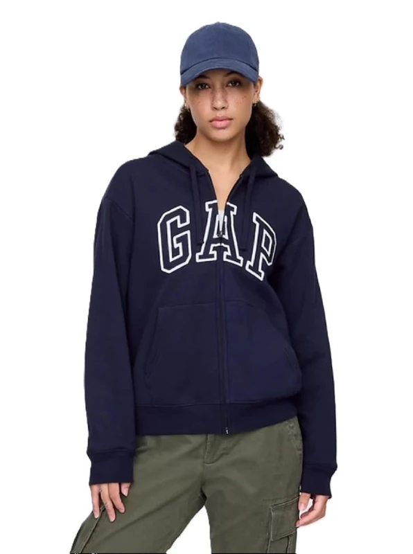 GAPWomen's Full Zip Hoodie Logo Hoodie Sweatshirt, Navy Blue Uniform II, M