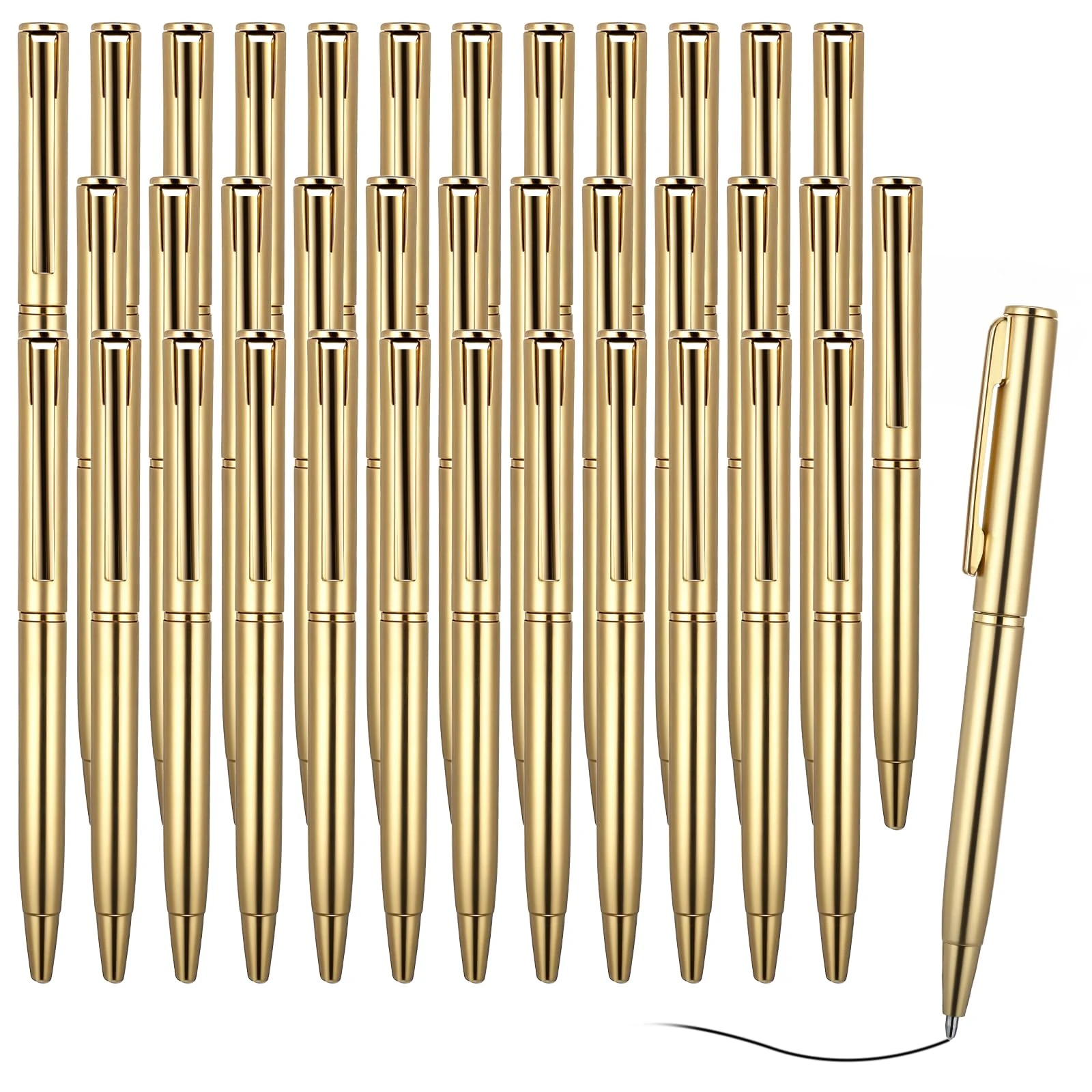 Tucnoeu 36pcs Metal Ballpoint Pens,Retractable Slim Ballpoint Pens,Black Ink Biro Pen,Mini Pens Bulk for Hotel Bank Counter School Office Supplies