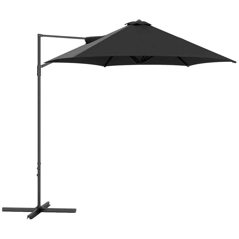 Outsunny 2.5M Garden Cantilever Parasol, Offset Roma Patio Umbrella Hanging Sun Shade Canopy Shelter with 360° Rotation and Cross Base, Black - Image 1