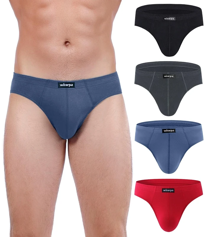wirarpa Men's Cotton Briefs 4-Pack - Soft Waistband, No-Fly Pouch, XXL