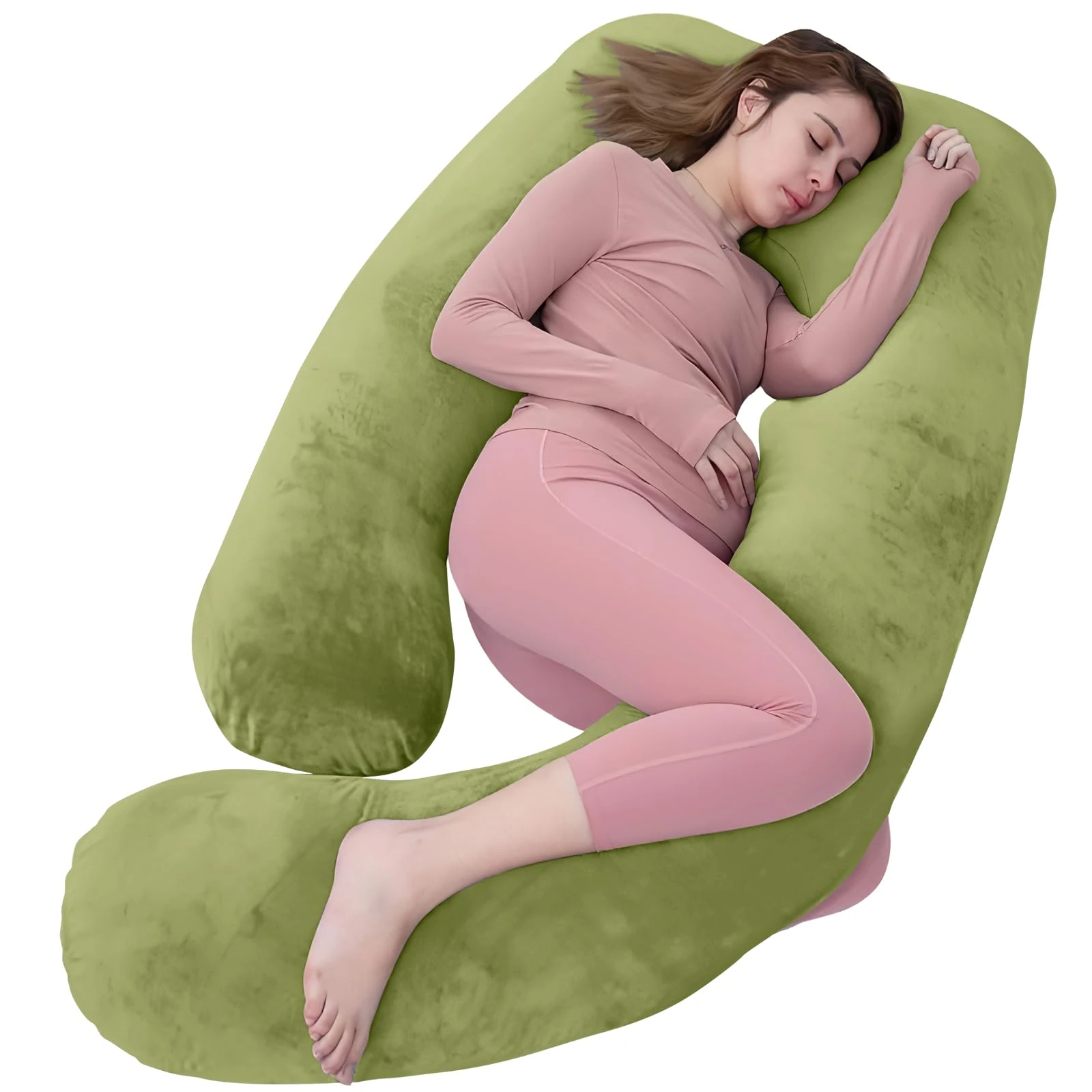 AS AWESLING Pregnancy Pillow, Nursing, Support and U Shaped Full Body Pillow for Pregnant Women with Removable Cover (GREEN)