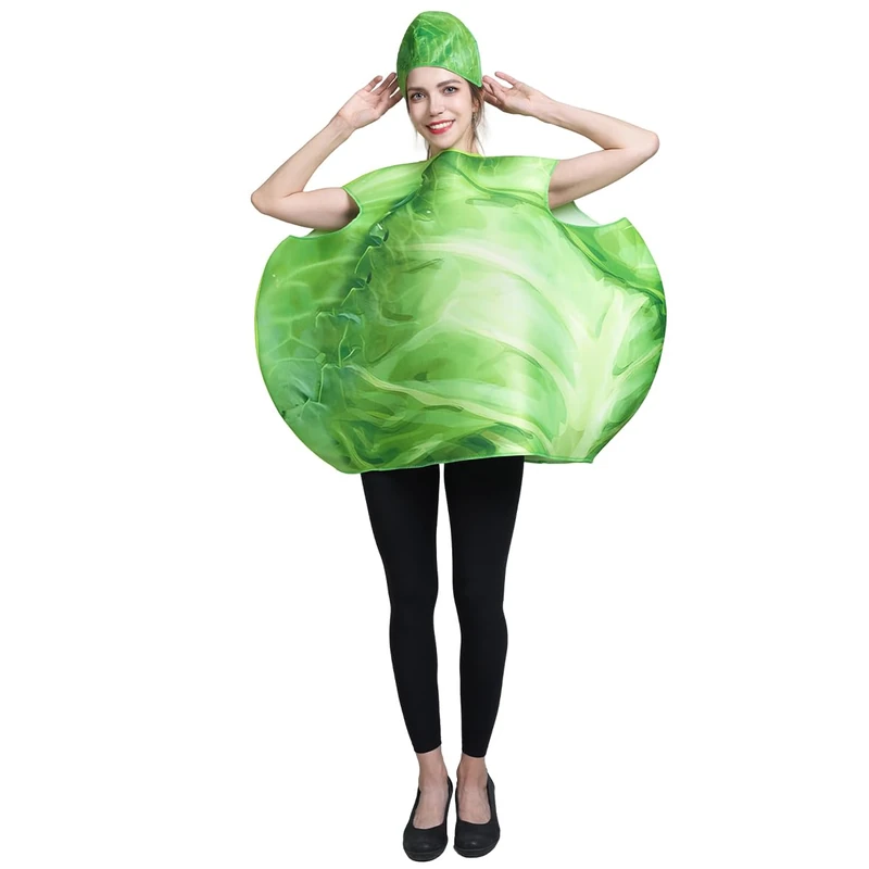 PGOND Adult Lettuce Costume, Cabbage Costumes Green Cabbage Halloween Outfit with Cap, Party Cosplay Halloween Costumes Couples Valentine'S Day - Image 1