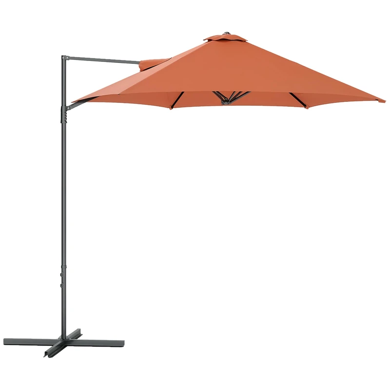 Outsunny 2.5M Garden Cantilever Parasol, Offset Roma Patio Umbrella Hanging Sun Shade Canopy Shelter with 360° Rotation and Cross Base, Orange - Image 1